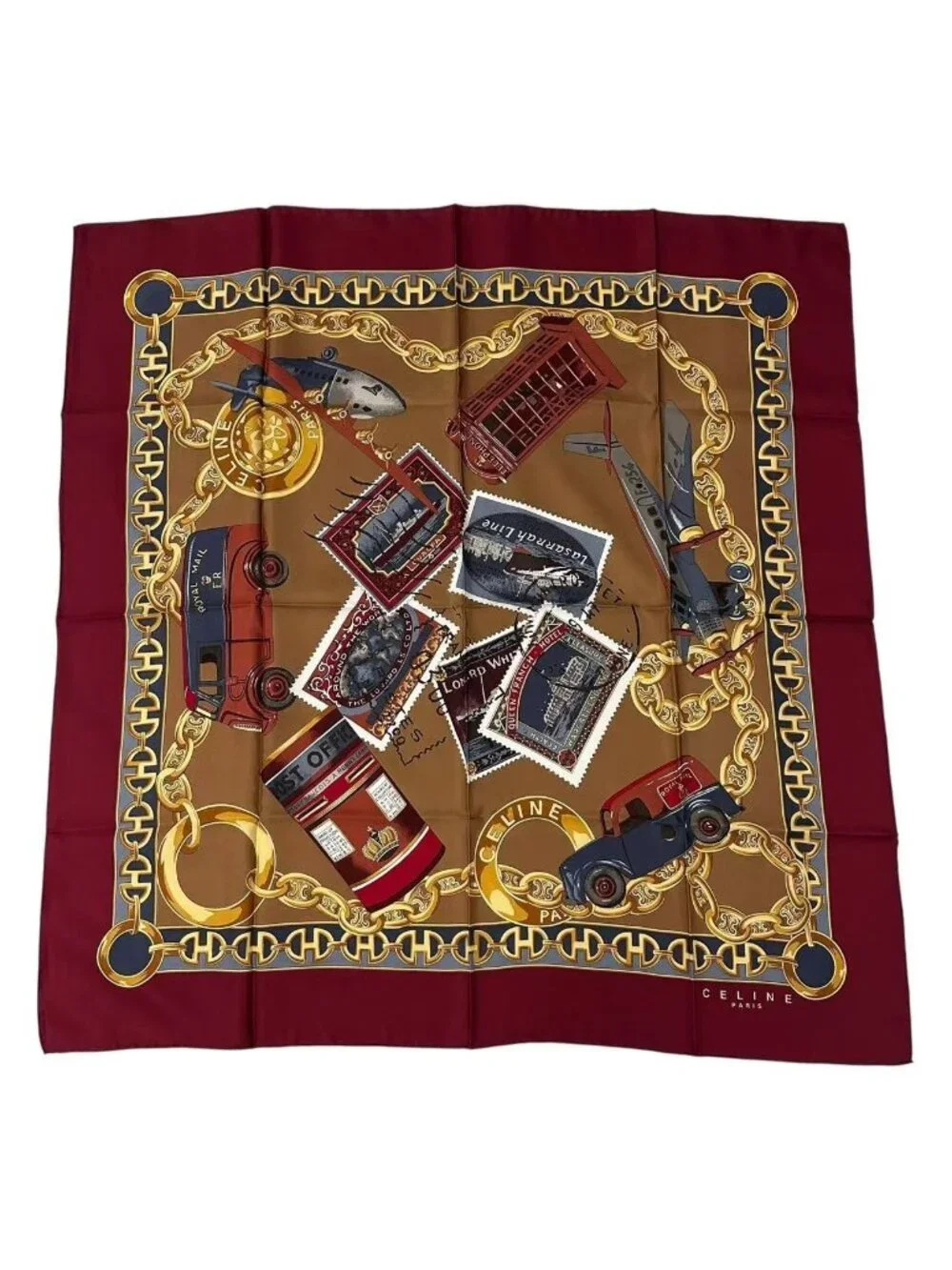 Celine Scarf Red Triomphe Silk Post Pattern Scarf